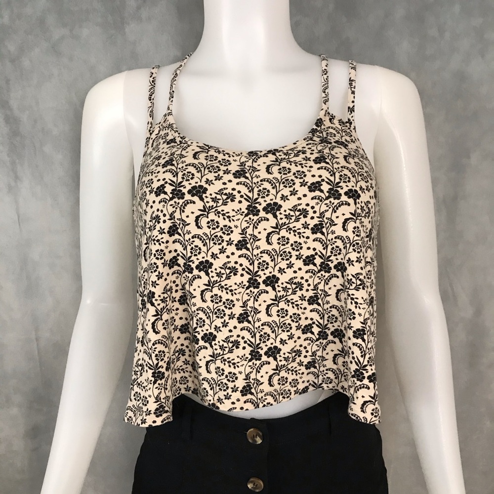 Forever 21 Floral Racerback Cream Crop Top